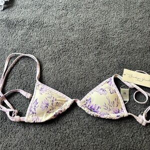 NWT Floral Purple and White Bikini Top